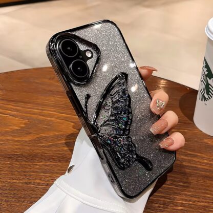 Apple Iphone 16 3D Butterfly silikoonkaitse must