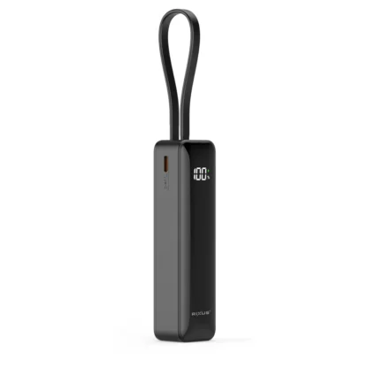 Rixus RXPB03B akupank 5000maH sisseehitatud Type-C juhtmega must