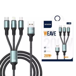 Sendem M51 3in1 USB-laadimiskaabel / 6A / 200W / 1,2 meetrine
