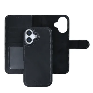 Apple Iphone 16 LeatherDuo 2in1 kaitsekott+silikoontagus must