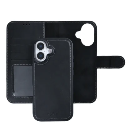 Apple Iphone 16 LeatherDuo 2in1 kaitsekott+silikoontagus must