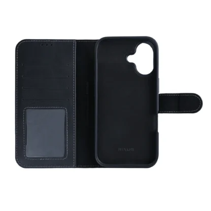 Apple Iphone 16 LeatherDuo 2in1 kaitsekott+silikoontagus must - Image 2