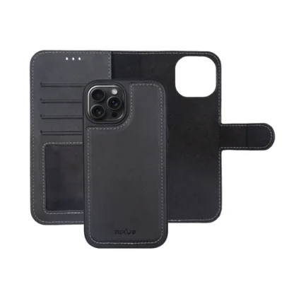 Apple Iphone 16 Pro Max LeatherDuo 2in1 kaitsekott+silikoontagus must