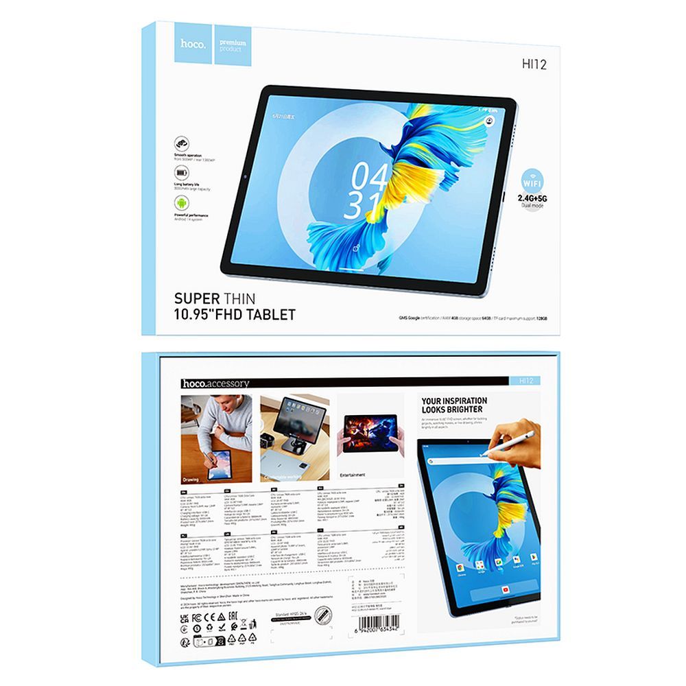 Uus Hoco HI12 (WiFi) tahvelarvuti / 10,95" / 4GB / 64GB RAM / Android 14 / Island Blue - Image 4