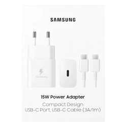 Samsung EP-T1510XWEGEU USB-C toalaadija adapter + USB-C kaabel / 15W / valge