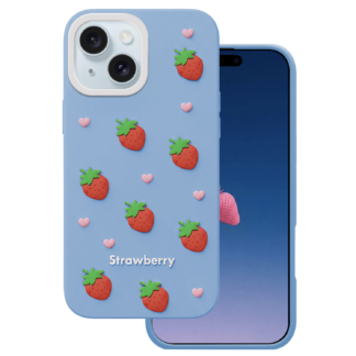 Apple Iphone 15 3D Strawberry silikoonkaitse sinine