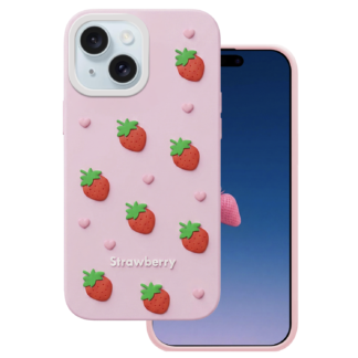 Apple Iphone 15 3D Strawberry silikoonkaitse roosa