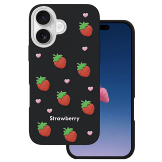 Apple Iphone 17 3D Strawberry silikoonkaitse must