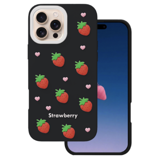 Apple Iphone 16 Pro 3D Strawberry silikoonkaitse must