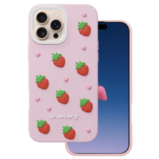 Apple Iphone 16 Pro 3D Strawberry silikoonkaitse roosa