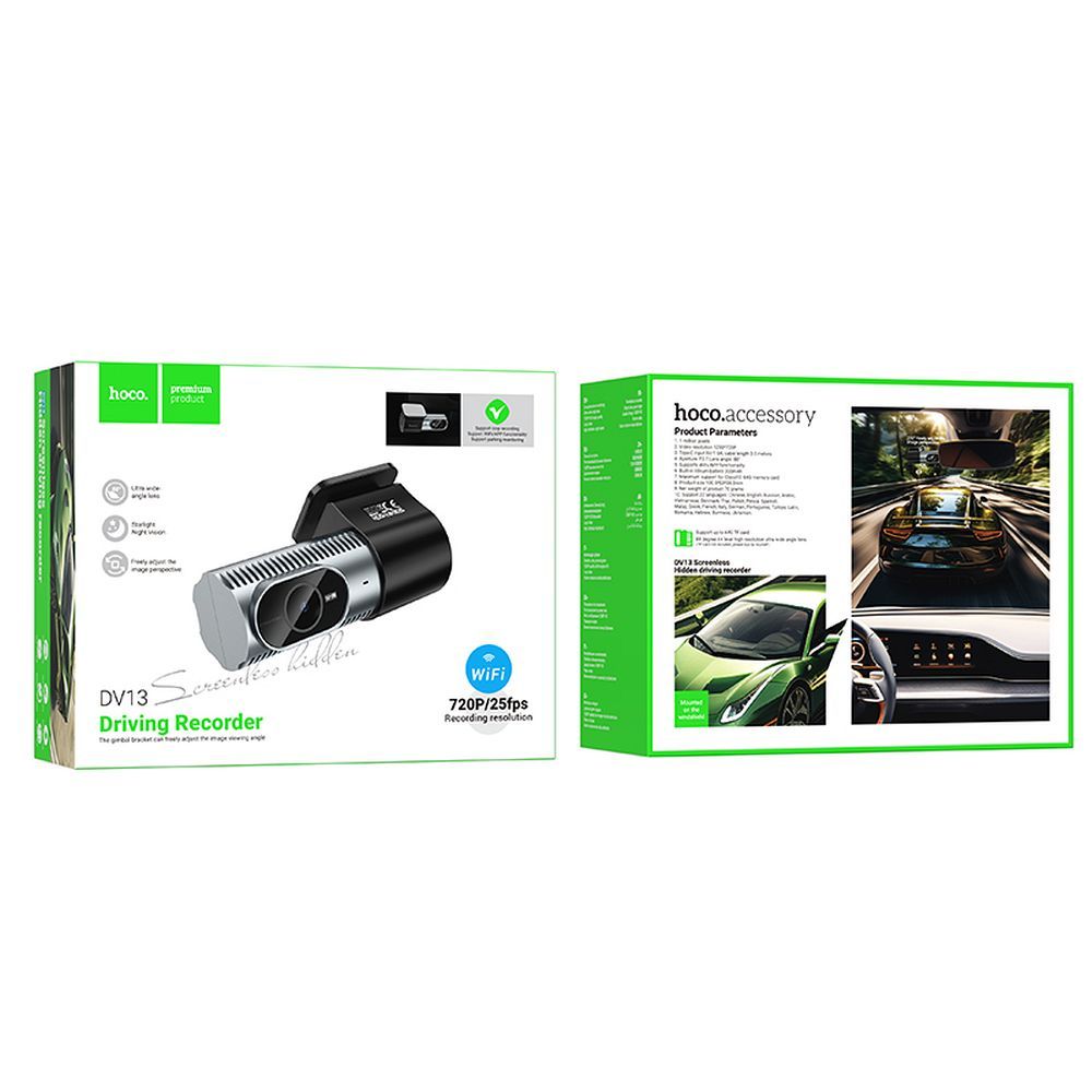 Hoco DV13 auto videoregistraator / NightVision / Ultrawide / 720P/25fps / WiFi - Image 6