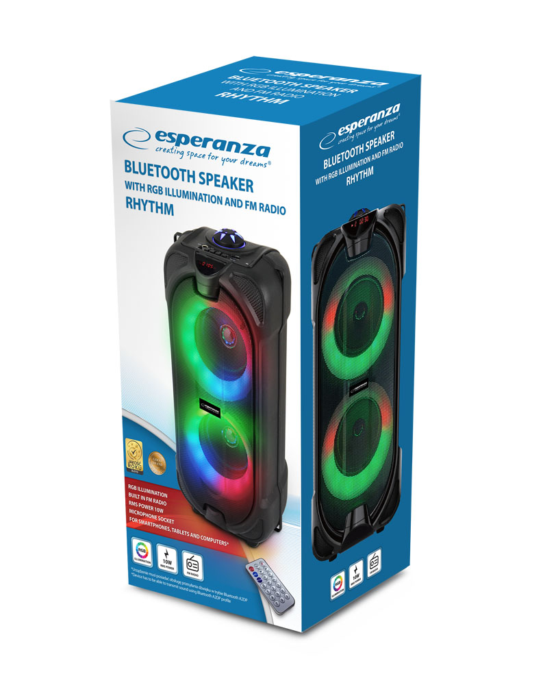 Esperanza Rhythm EP157 Bluetooth kõlar / RGB-illumination / FM-Raadio / 10W / must / KOHE OLEMAS! - Image 3