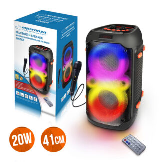 Esperanza Singer EP156 Bluetooth kõlar / RGB-illumination / FM-Raadio / Karaoke / 20W / must / KOHE OLEMAS!