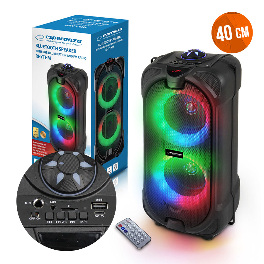 Esperanza Rhythm EP157 Bluetooth kõlar / RGB-illumination / FM-Raadio / 10W / must / KOHE OLEMAS!