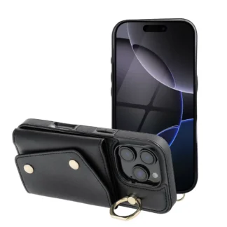 Apple Iphone 12 / Iphone 12 Pro Leather Wallet Ring silikoonkaitse must