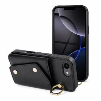 Apple Iphone 16e / Iphone 17e Leather Wallet Ring silikoonkaitse must