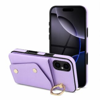 Apple Iphone 16 Leather Wallet Ring silikoonkaitse lilla