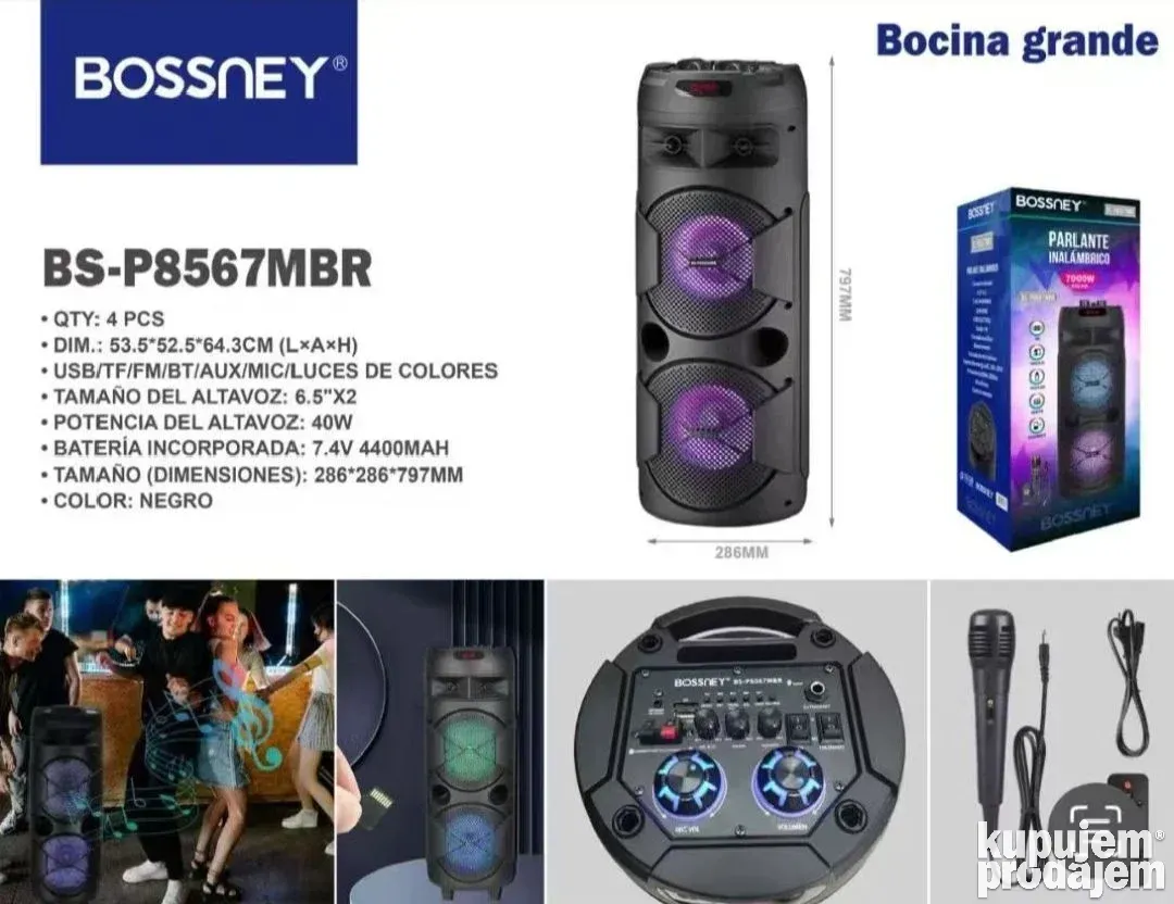 Bossney BS-P8567MBR Bluetooth kõlar / RGB-illumination / FM-Raadio / Karaoke / 40W - Image 2