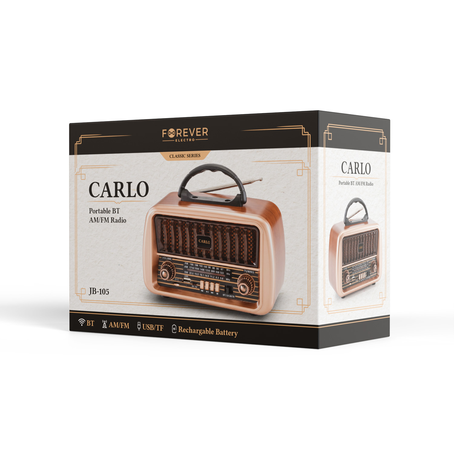 Forever Carlo JB-105 Bluetooth kõlar / FM-Raadio / TF-Card / 5W / pruun / KOHE OLEMAS! - Image 3