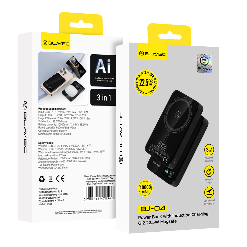 Blavec 3in1 Magsafe akupank BJ-04 / 10000 maH / Qi2 / 22,5W / must - Image 4
