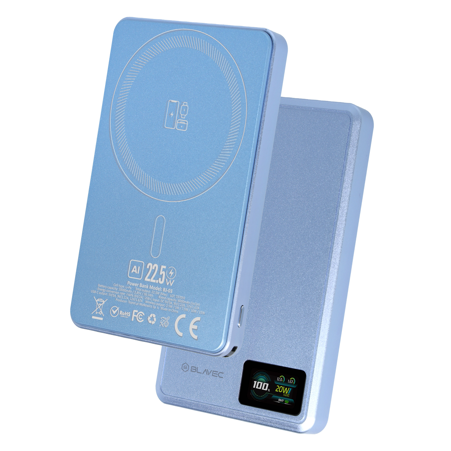 Blavec 3in1 Magsafe akupank BJ-03 / 10000 maH / Qi2 / 22,5W / helesinine - Image 2
