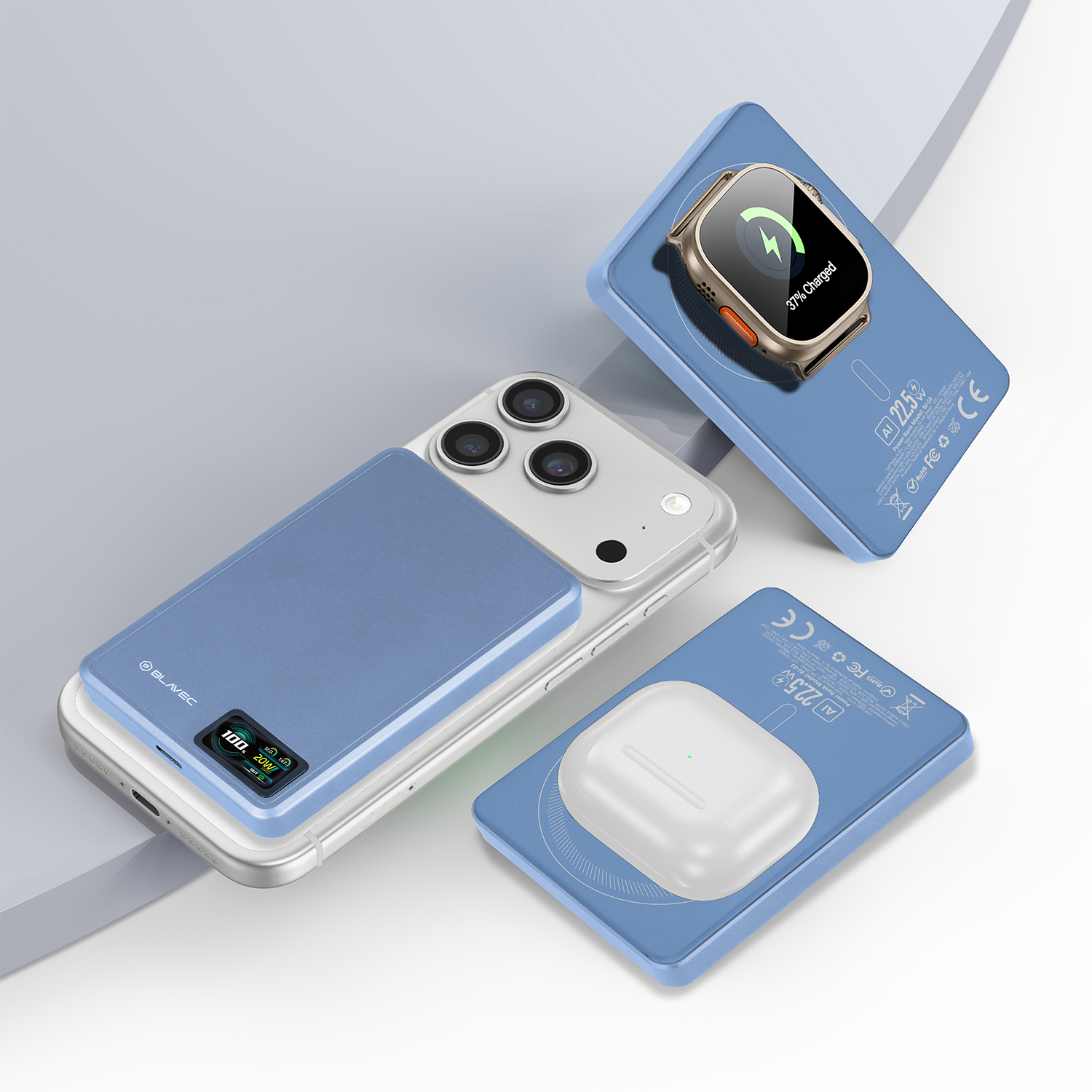 Blavec 3in1 Magsafe akupank BJ-03 / 10000 maH / Qi2 / 22,5W / helesinine - Image 3
